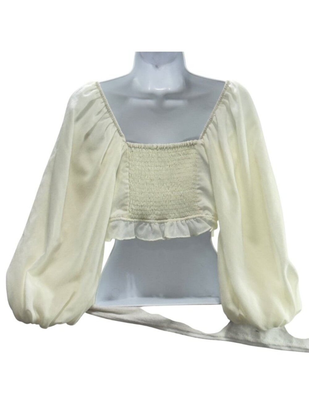 Show Me Your Mumu Women's Romantic Renaissance Ivory Puff Sleeve Crop Top Size S - Picture 8 of 10